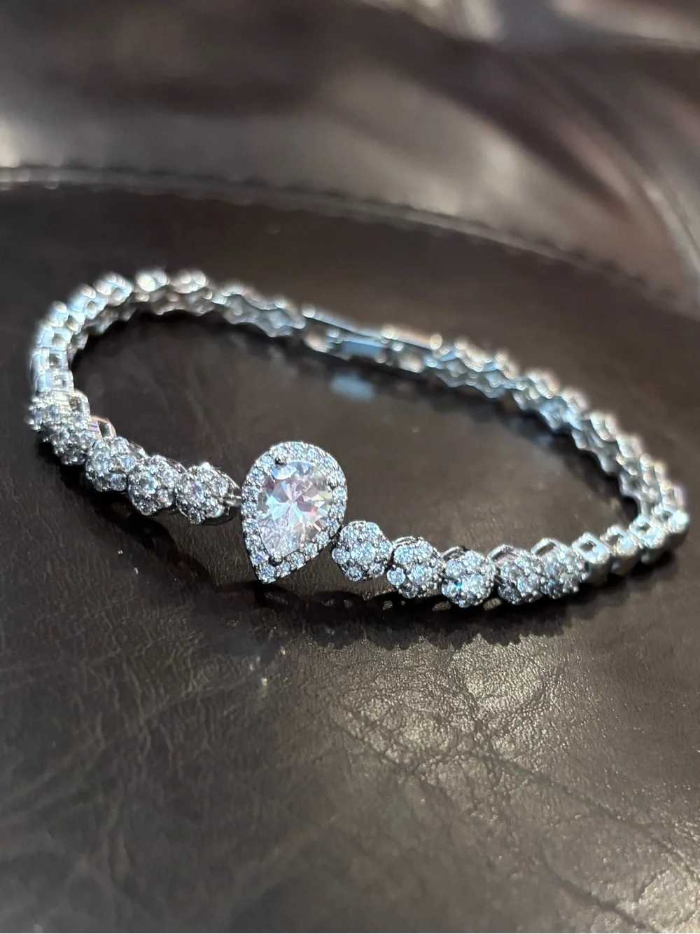Teardrop Halo Tennis Bracelet - Silver tone with Clear Crystals Fashion Jewelry